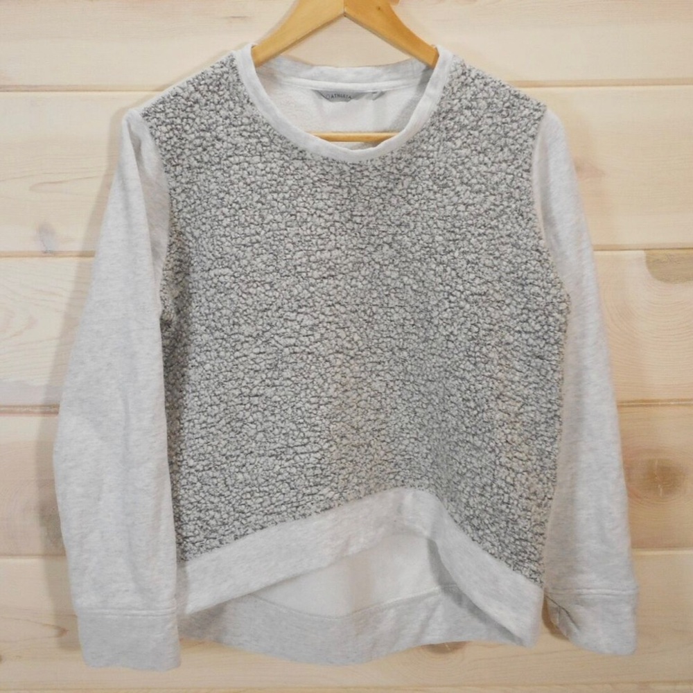 Athleta Pacific Sweatshirt Women's M Gray Wool Front Hi Low Pullover Nubby Knit